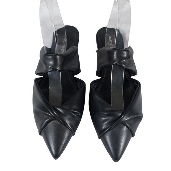 MARC FISHER! SATERS BLACK VEGAN LEATHER TWISTED FRONT STRAP SLIP-ON MULES! SZ 9M - Picture 4 of 10